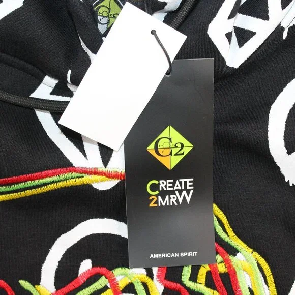 Create 2MEW Mens XL Sweatshirt Hoodie Black All Over Graffiti Embroidered Skull - Picture 14 of 14